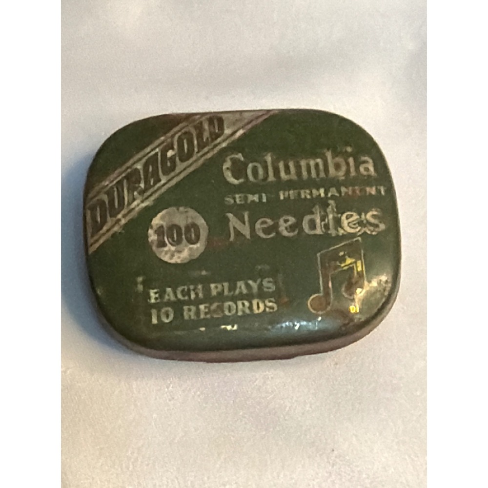 Vintage 1920s Columbia Duragold Phonograph Needle Tin with Needles Green Antique